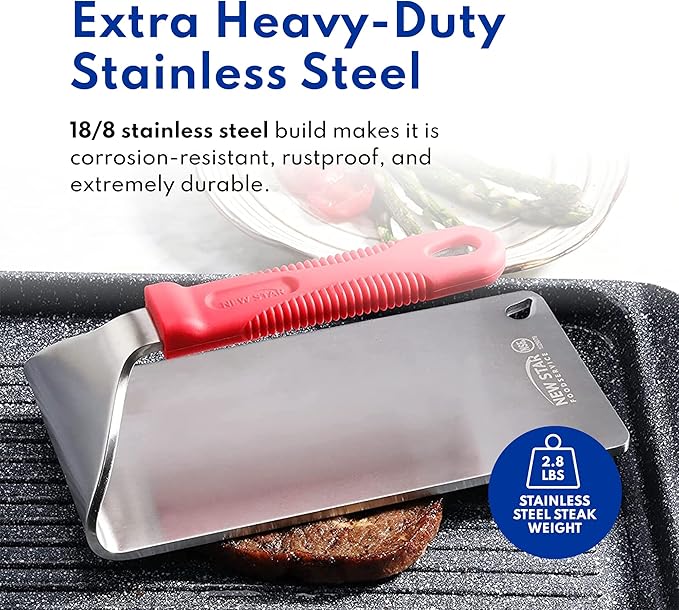 New Star Foodservice 1029079 Extra Heavy Duty Stainless Steel 18/8 Steak Weight/Grill Press, 8.5 x 4.25