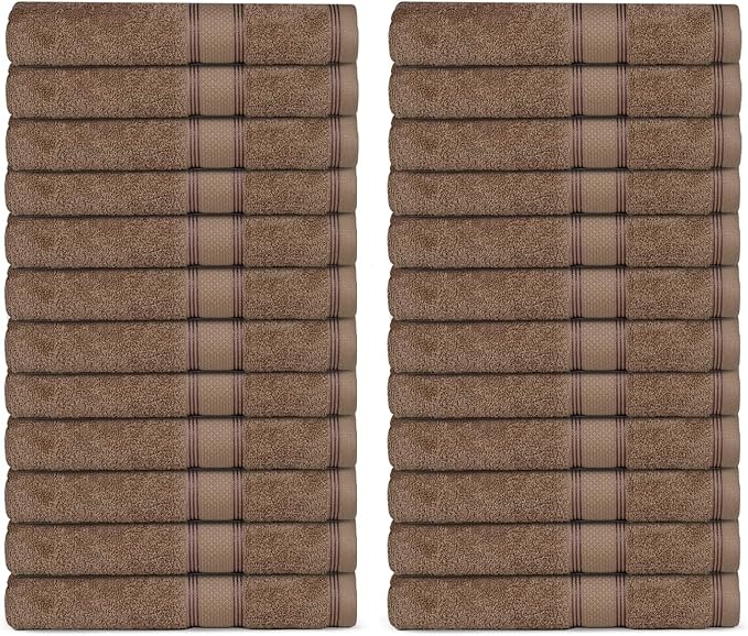 Casa Lino Face Towels & Body Wash Cloths for Showering - 100% Cotton Wash Cloths for Bathroom - Highly Absorbent & Quick Drying Washcloth Set - Cotton Washcloths 24 Pack (12" x 12") - (Brown)