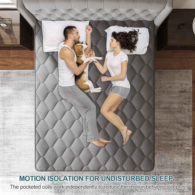 Queen Mattress, 10 Inch Euro Top Mattress Grey Hybrid Medium Firm for Back & Lumbar Support, 100 Night Trial, Individual Pocket Spring for Motion Isolation & Pressure Relief