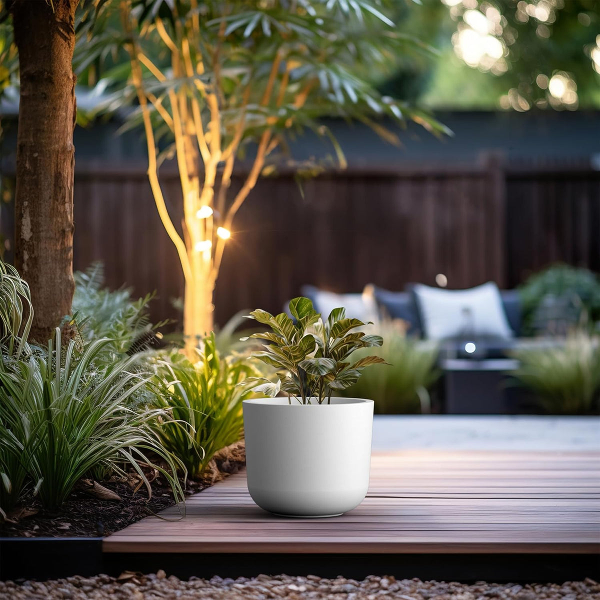 Kante Round Concrete Planter, 13.2 Inch Dia Classic Style Large Plant Pot with Drainage Hole for Indoor & Outdoor Plants, Ideal for Home, Patio, Garden, White