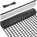 Plastic Garden Fencing Roll Safety Construction Barrier Outdoor Snow Mesh Fence Garden Netting, 1.2 Inch Mesh, Coated Iron Wire Support Stakes, Cable Ties for Garden (Black, 2 x 50 Feet)