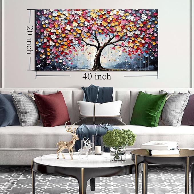 Zoyotago Large Canvas Wall Art Colorful Flower Tree Picture Gray Backgrounds Canvas Prints Ready to Hang for Bedroom Living Room Size 20x40