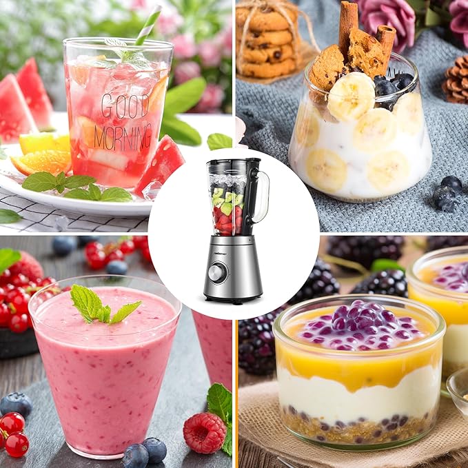 Blender,Blenders for Kitchen,Glass Blender for Shakes and Smoothies,crush ice,51 oz Glass Jar,Simple Speed Dial,6 Stainless Steel Blades, Ice Crusher with Speed Control, Silver.