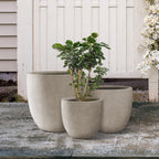 Kante 20",16.5",13.4" Dia Round Concrete Planters (Set of 3), Outdoor Indoor Modern Decorative Plant Pots with Drainage Hole & Rubber Plug for Home & Garden, Weathered Concrete