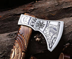 Wazir Crafts Viking Axe |Carbon Steel Engraved Blade with 18″ Wooden Handle & Leather Sheath | Collectible Norse Design Hatchet for Camping & Gifting (WCA-014)