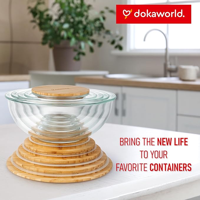 Glass Mixing Bowls Bamboo Lids - Lids are compatible with all Glass Mixing Bowls Set