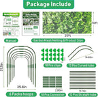 GonLei 10x25FT Garden Mesh Netting Kit Raised Beds (6 Pcs Garden Hoops & 18 Clips) Garden Hoops Plant Row Covers Netting Protection Berry Bush Trees Grass Seed Barrier Net