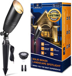 Landscape Spotlights Low Voltage - Brass 12V Outdoor Uplight LED, Wired Spot Lights IP65 Waterproof, Black for Exterior Garden Yard Tree House with 5W 2700K Warm White MR16 Bulb