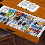 25 pc Clear Plastic Drawer Organizer Set,4 Size Small Storage Containers for Organizing Jewelry,Utensil,Junk,Tea,Makeup,Shallow Drawer Organizers Tray Suitable for Office,Desk,Bathroom,Vanity,Kitchen