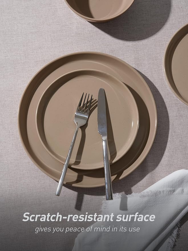 Famiware Saturn Speckled Dinnerware Sets for 4 (12 Pieces), Stoneware Plates and Bowls Dish Set - Chip and Scratch Resistant, Microwave and Dishwasher Safe, Cinnamon Brown