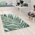 Outdoor Rug Green Beige with Palm Leaf Pattern for Patio Terrace Flat Weave, Size: 6'7" x 9'6"