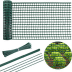 Plastic Garden Fencing Roll Safety Construction Barrier Outdoor Snow Mesh Fence Garden Netting, 1.2 Inch Mesh, Coated Iron Wire Support Stakes, Cable Ties for Garden (Green,2 x 100 Feet)