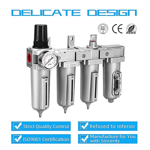 NANPU 3/4" NPT Industrial Grade 4 Stage Air Drying System - Double Particulate Filters, Coalescing Filter, Desiccant Dryer & Air Regulator, Metal Bowl, Manual Drain, for Paint Spray＆ Plasma Cutter