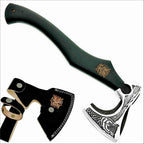 SHINY CRAFTS-Axes Handmade Viking Axe Hatchet Norse Battle Axe-with Carbon Steel Head and Black Etching Design Ashwood Handle Viking Gifts for Men with Premium Quality Leather Sheath (SCA 18)