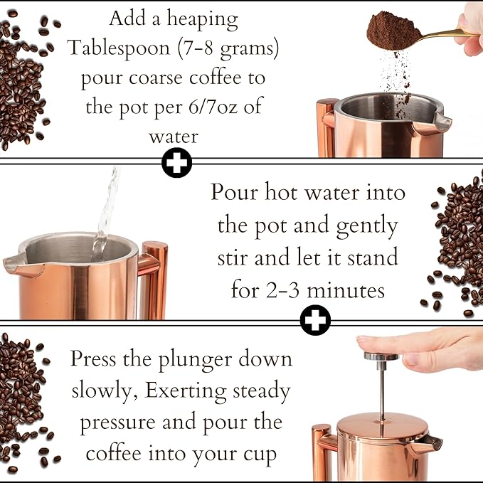 Mixpresso Stainless Steel French Press Coffee Maker 26 Oz 770 ml, Double Wall Insulated French Press Stainless Steel, Easy Clean Tea Brewer, Easy Press Durable Metal Coffee Press
