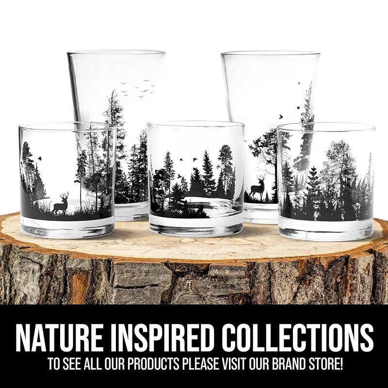 Black Lantern Whiskey Glasses - Set of 2 Old Fashioned Glasses for Whiskey Scotch and Bourbon - Cocktail and Rock Glasses for Nature Lovers - Two Premium 11oz. Glasses (Forest & Clouds)