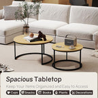 Nesting Tables Set of 2, 31.5" Round Coffee Table, Small Nesting Coffee Table with Adjustable Non-Slip Fee, Wood Grain Top Nesting Tables for Living Room, Bedroom (Wood Grain Light Brown)