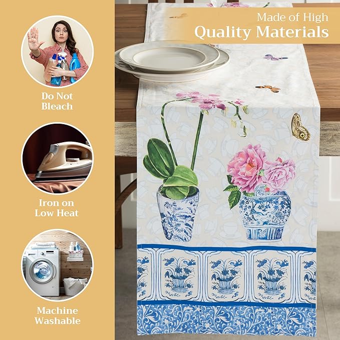 Maison d' Hermine Table Runner 100% Cotton Double Layer Table Runners 108 inches Long Decorative for Home Kitchen Dining Party Baby Shower Wedding Bridal Shower Spring Summer (Canton, 14.50" x 108")