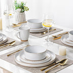 AmorArc Ceramic Dinnerware Sets for 6, 18 Pieces Handpainted Plates and Bowls Set with Rustic Terracotta Underside, Scratch Resistant Stoneware Dishes Set, Dishwasher & Microwave Safe