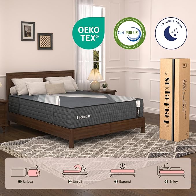 California King Mattress 10 Inch,Lechepus 5-Zone Medium Firm Mattress with Lumbar & Shoulder Support, Hybrid for Pressure Relief ,Edge Support & Motion Isolation, Fiberglass Free & CertiPUR-US