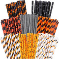 Cooraby 200 Pieces Halloween Paper Straws Pumpkin Bat Spider Web Pattern Straws Black Orange Biodegradable Paper Drinking Straws for Halloween Party Favors, 8 Styles