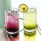 INSETLAN Set of 12 Vintage Glassware - 14 oz Water Drinking Glasses, Art Deco Ripple Glass Cup, Cocktail Glasses, for Bar Beverages, Iced Coffee, Juice, Housewarming Presents, New House Essentials