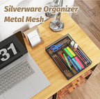 Silverware Organizer Metal Mesh, Small Drawer Organizer, Utensil Cutlery Tray for kitchen drawers, Flatware Organizer with 5 Compartment, Black(9.3"*12.6")