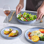 Herogo Dinnerware Sets with Pasta Bowls for 4, 16 Piece Dinner Salad Plates and Cereal Serving Bowls, Stoneware Dishes Dinner Ware for Home Kitchen, Dishwasher & Microwave Safe, Haze Blue
