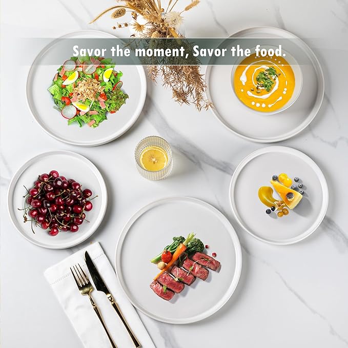 AmorArc Ceramic Dinnerware Sets for 4,Stoneware Plates and Bowls Sets,Chip and Crack Resistant | Dishwasher & Microwave Safe Ceramic Dishes,Service for 4 (12pc)-White