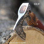 SHINY CRAFTS® Handcrafted Decorative Viking Axe with Leather-Wrapped Handle & Sheath – Engraved Blade – Ceremonial Collectible Gift for Men, Warriors, History Buffs, Cosplay & Display (VBA-07)