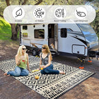 Waterproof Outdoor Rug 6x9ft, Bohemia Reversible Plastic Straw Mat for Patio RV Deck Porch Backyard Balcony Camping Picnic Beach Indoor Outdoor Carpet, Black&Beige