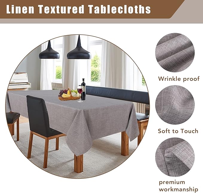 Fitable Linen Textured Tablecloth Rectangle Washable Fabric Flax Linen Table Cloth for 8 Foot Tables, Kitchen Table Cover for Gathering Dining, Party, Farmhouse, Reception (Stone, 54 x 108 Inch)