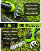 WORKPRO Cordless Grass Shear & Shrubbery Trimmer - 2 in 1 Handheld 7.2V Electric Grass Trimmer Hedge Shears/Grass Cutter Rechargeable Lithium-Ion Battery and Type-C Cable Included