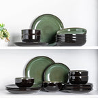 LeRatio Ceramic Dinnerware Sets for 6,Plates and Bowls Sets,Handmade Reactive Glaze Dishes Set,Chip Resistant and Scratch Resistant | Oven&Dishwasher & Microwave Safe,Service for 6-Green (18PCS)