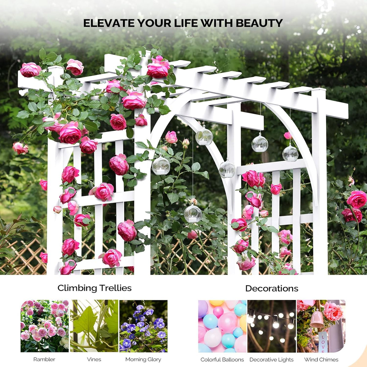 VINGLI Garden Arbor, PVC Wedding Arch for Ceremony Party, Garden Trellis for Climbing Plants Outdoor, Arch Backdrop Stand for Garden, Backyard, Lawn, Wedding