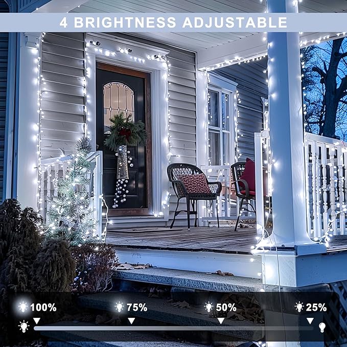 JMEXSUSS 500 LED White Christmas Lights, 8 Modes 163ft Waterproof Christmas Light Outdoor Plug in with Remote Control, Clear Wire String Lights for Tree Outside Yard Wedding Decorations