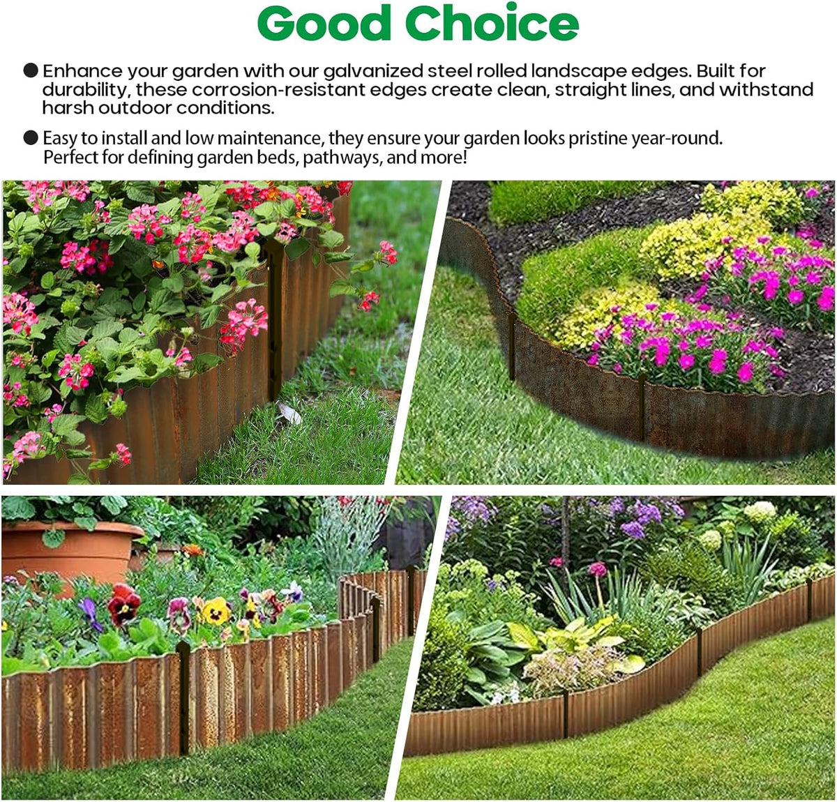 Corrugated Metal Garden Edging, Sturdy Tall Landscape Edging Borders, Perfect DIY for Flower Beds, Lawn and Pathway,Tree Surrounds,Paver Edges (Pre-Rusted, 10"×20FT)