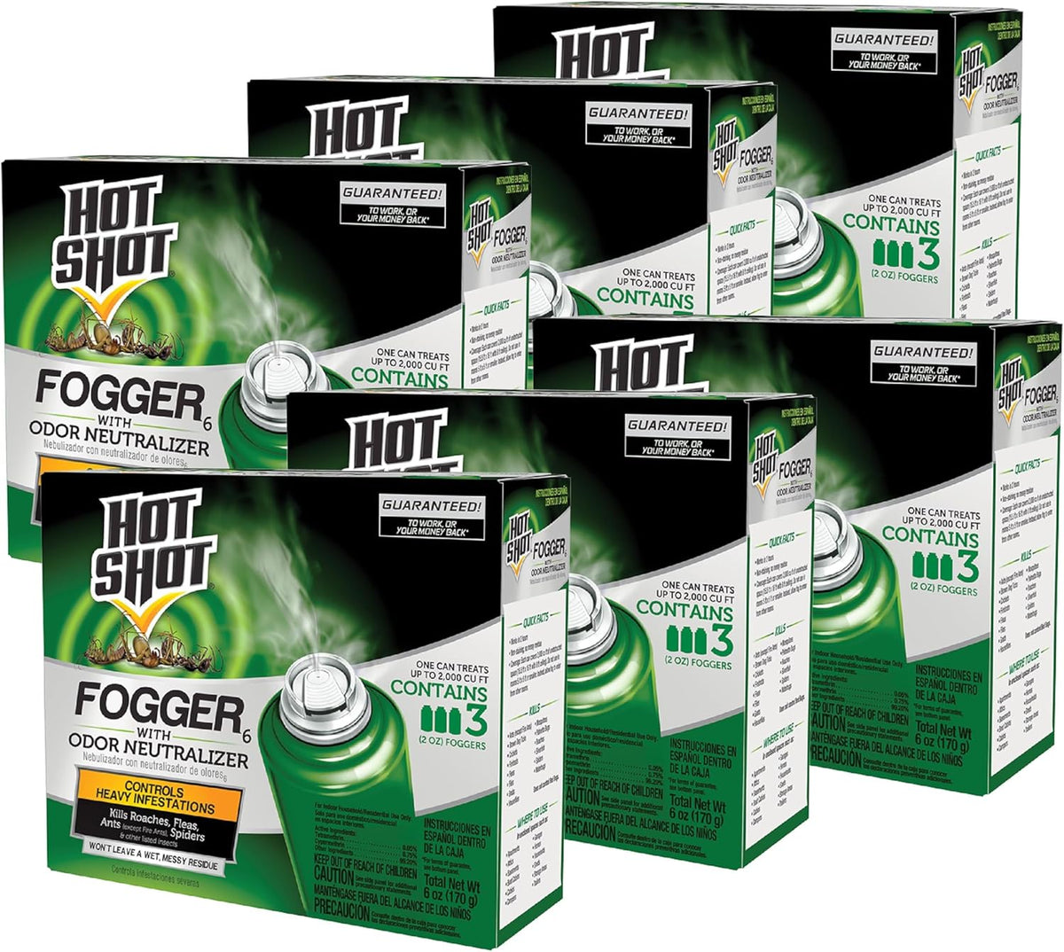Hot Shot Pest Control Fogger, Kills Roaches, Ants, Spiders & Other Insects On Contact, Controls Heavy Infestations Indoorsy, 6-pack - 18-count
