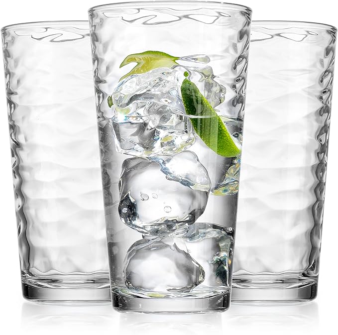 Glaver's Drinking Glasses Set of 10 Highball Glass Cups, 17 Oz Cooler Glassware. Home and Bar Everyday Basic Drinkware Elegant Kitchen Glasses for Water, Juice, Cocktails, Iced Tea.