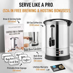 Zulay Commercial Coffee Maker Machine Urn - Large Percolator Pot Dispenser With Double-Wall Stainless Steel, Quick Brew, Stays Hot - Also for Water, Tea, Beverage at Events & Catering - 50 Cup Silver