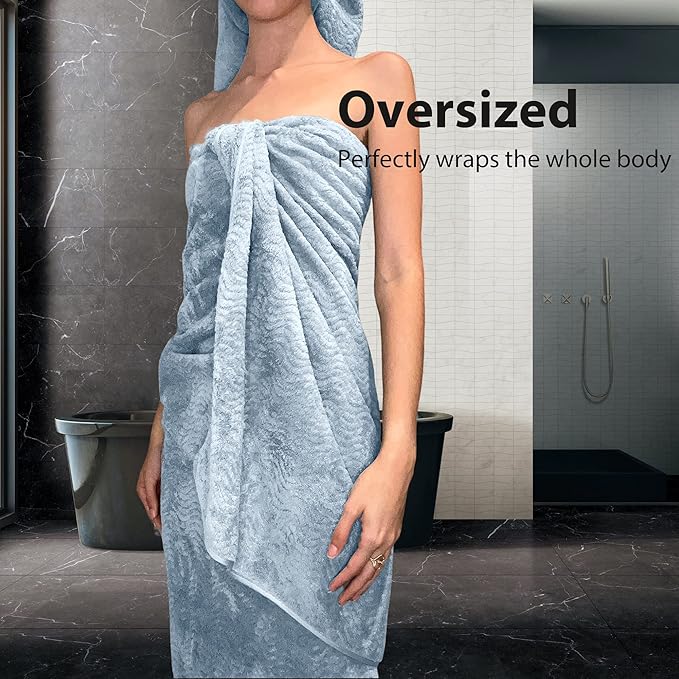 Ultra Soft 8 Piece Textured Bath Towel Set for Bathroom Shower Pool, Kitchen, Quick Dry, Lightweight Highly Absorbent - 2 Oversized Bath Towel Sheets, 2 Hand Towels, 4 Washcloths - Light Blue