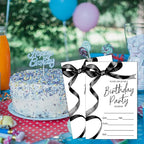 SIXEIGHT Black Bow Birthday Invitations, Black Ribbon Bow Birthday Party Invitations, 20 Party Invitations with Envelopes for Girls Boys, Birthday Party Favor & Decoration (4"x6")-A01