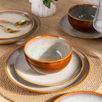 LERATIO Ceramic Dinnerware Sets for 8,Stoneware Plates and Bowls Sets,Handmade Reactive Glaze Dishes Set,Chip Resistant and Scratch Resistant | Oven&Dishwasher & Microwave Safe-Kahki (24PCS)