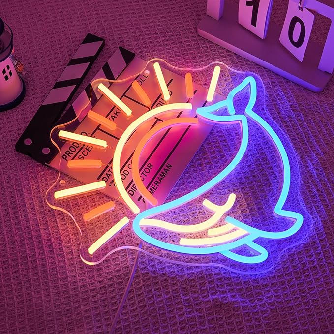 Whale Neon Sign for Wall Decor Ocean Neon Light Sunrise Sunset LED Neon Sign Colorful Led Neon Light for Bedroom Living Room Shop Decoration
