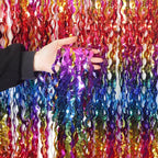 4 Pack Wavy Rainbow Foil Fringe Curtain | 3.3x6.6ft Colorful Tinsel Metallic Streamers Holiday Photo Booth Props Backdrop for Engagement Bridal Shower Unicorn Party Decorations