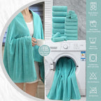 18 Piece Bath Towels Set,Ultra Soft Family Bathroom Towel Set with Hanging Loops-6 Bath Towels,6 Hand Towels,6 Washcloths,Highly Absorbent Quick Dry Shower Towel for Bathroom,Hotel,Spa-Teal Towel Set