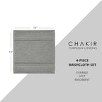 Chakir Turkish Linens | Hotel & Spa Quality 100% Cotton Premium Turkish Towels | Soft & Absorbent (4-Piece Washcloths, Gray)