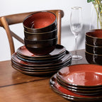 LeRatio Ceramic Dinnerware Sets for 6,Stoneware Plates and Bowls Sets,Handmade Reactive Glaze Dishes Set,Chip Resistant and Scratch Resistant | Oven&Dishwasher & Microwave Safe,Service for 6-Red