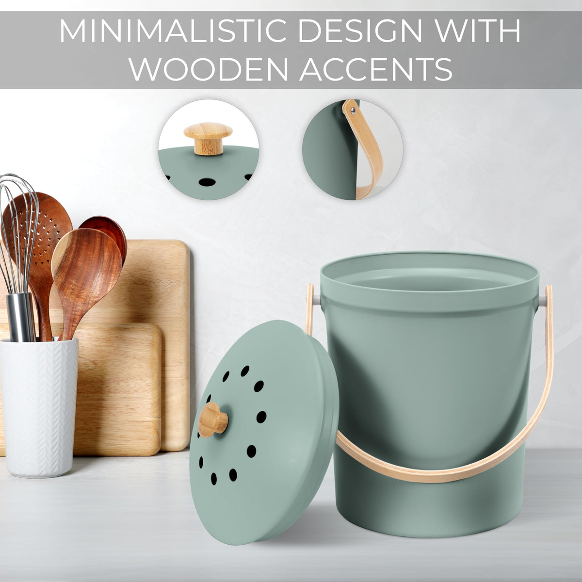 Beautiful Kitchen Compost Bin with Smell Proof Lid - Rust Proof and Odorless Compost Bucket for Your Countertop with No Smell Filters - Easy to Clean 1.1 Gallon Bin Looks Great On Any Kitchen Counter