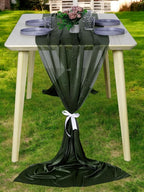 MDS 15 Pack 10ft Chiffon Table Runner 29 x 120 Inches Sheer Wedding Runner Romantic Rustic Table Runner for Wedding Decorations, Birthday Parties, Bridal Shower Party Arch Decor - Olive Green